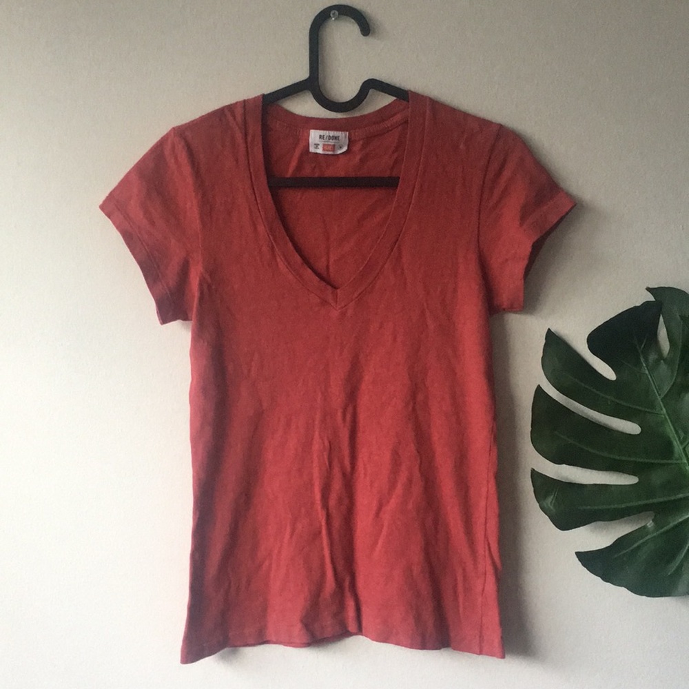 Re/Done Red V Neck Tee
